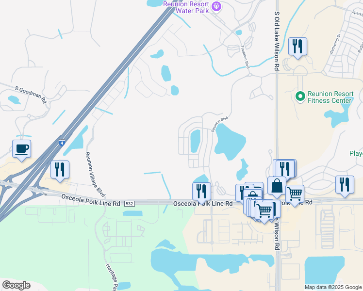 map of restaurants, bars, coffee shops, grocery stores, and more near 7758 Linkside Loop in Four Corners