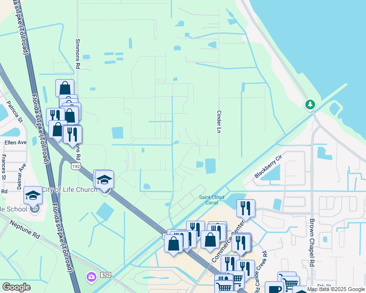 map of restaurants, bars, coffee shops, grocery stores, and more near 3029 Big Sky Boulevard in Kissimmee