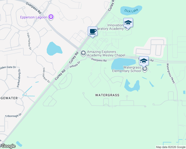 map of restaurants, bars, coffee shops, grocery stores, and more near 32025 Garden Alcove Loop in Wesley Chapel