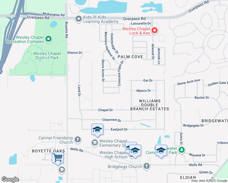 map of restaurants, bars, coffee shops, grocery stores, and more near 30401 Colthurst Street in Wesley Chapel