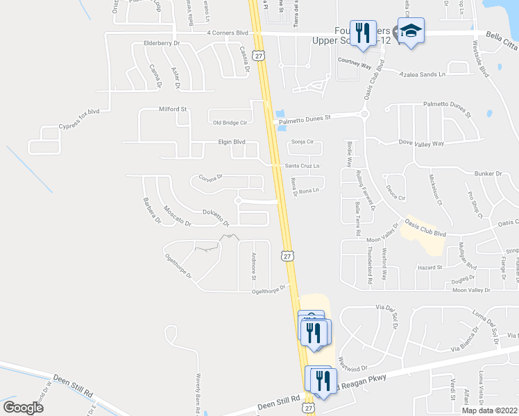 map of restaurants, bars, coffee shops, grocery stores, and more near 154 Dolcetto Drive in Davenport