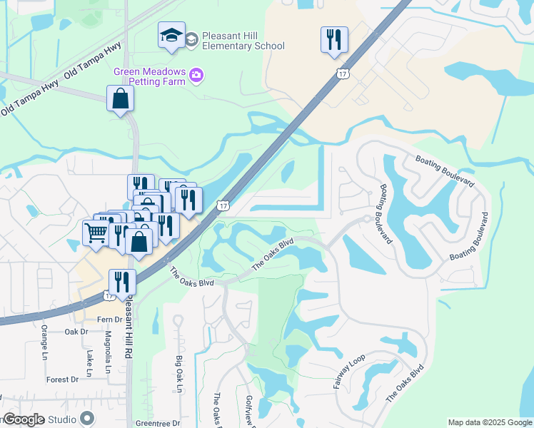 map of restaurants, bars, coffee shops, grocery stores, and more near 2701 Harris Boulevard in Kissimmee