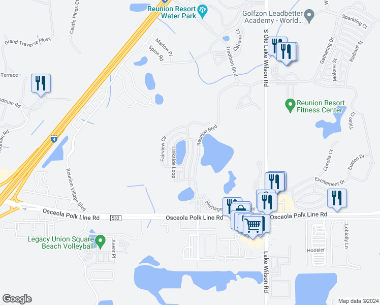 map of restaurants, bars, coffee shops, grocery stores, and more near 1521 Fairview Circle in Four Corners