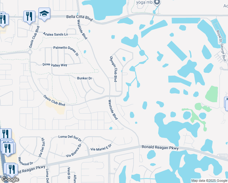 map of restaurants, bars, coffee shops, grocery stores, and more near 1357 Olympic Club Boulevard in Four Corners