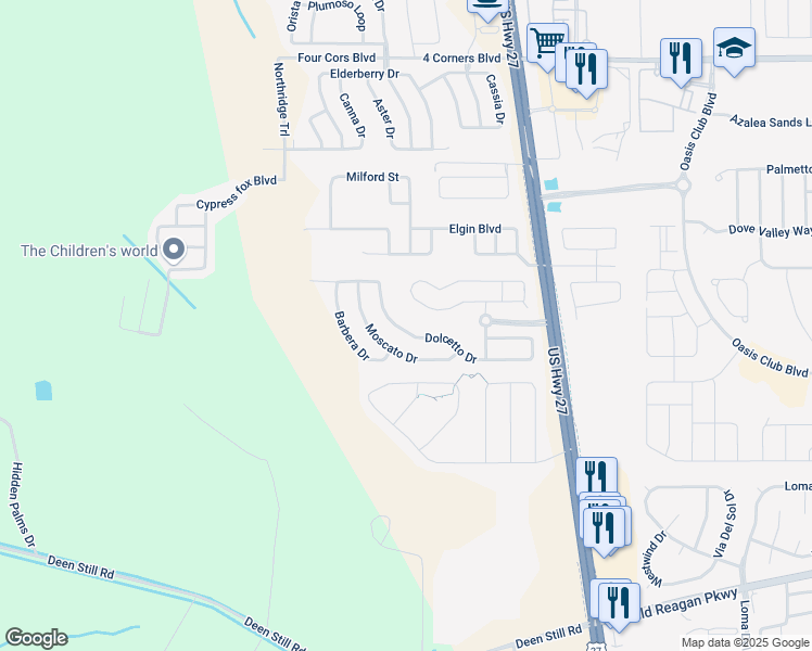 map of restaurants, bars, coffee shops, grocery stores, and more near 625 Dolcetto Drive in Davenport