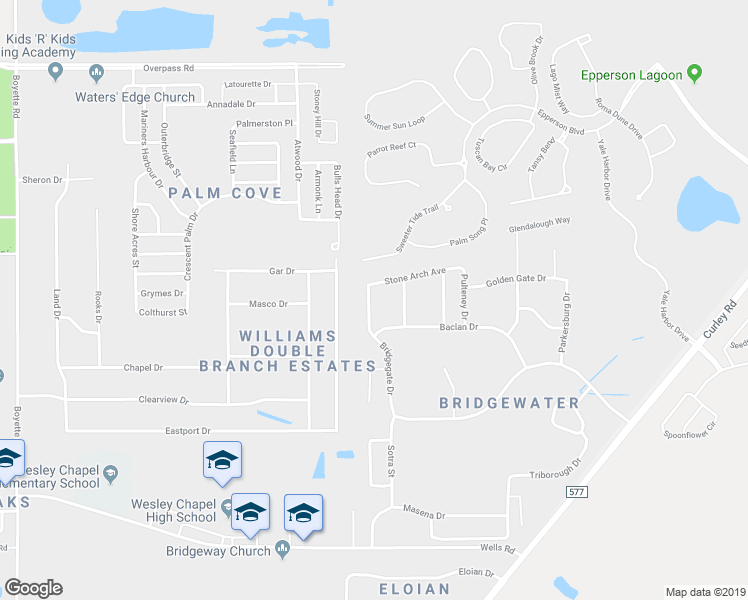 map of restaurants, bars, coffee shops, grocery stores, and more near 7342 Newhall Pass Lane in Wesley Chapel