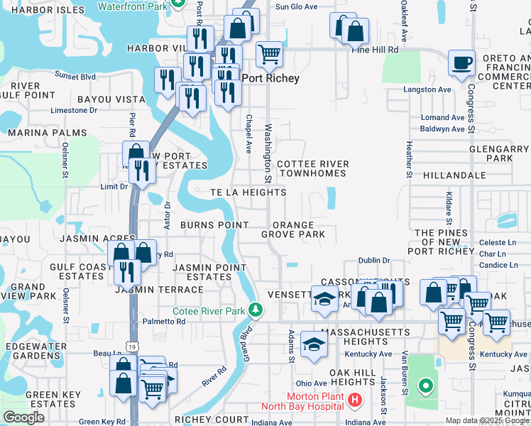 map of restaurants, bars, coffee shops, grocery stores, and more near 5716 Kenwood Avenue in New Port Richey