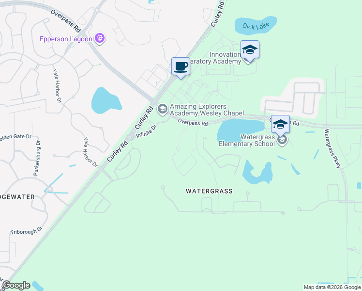 map of restaurants, bars, coffee shops, grocery stores, and more near 32017 Garden Alcove Loop in Wesley Chapel