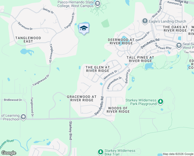 map of restaurants, bars, coffee shops, grocery stores, and more near 7340 America Way in New Port Richey