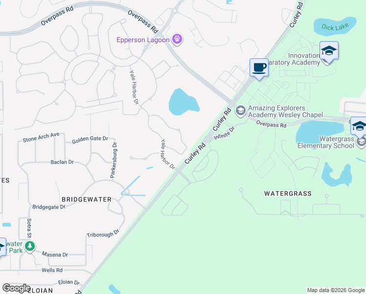 map of restaurants, bars, coffee shops, grocery stores, and more near 7402 Pool Compass Loop in Wesley Chapel