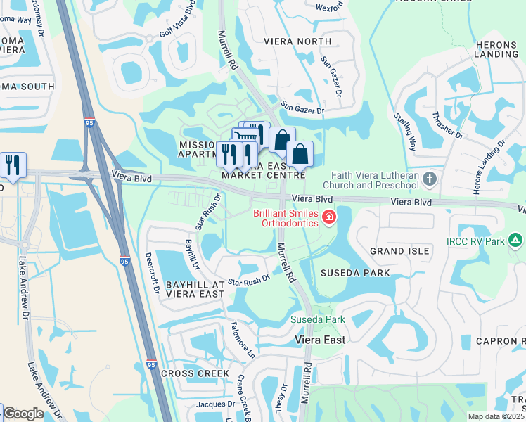 map of restaurants, bars, coffee shops, grocery stores, and more near 1860 Long Iron Drive in Rockledge