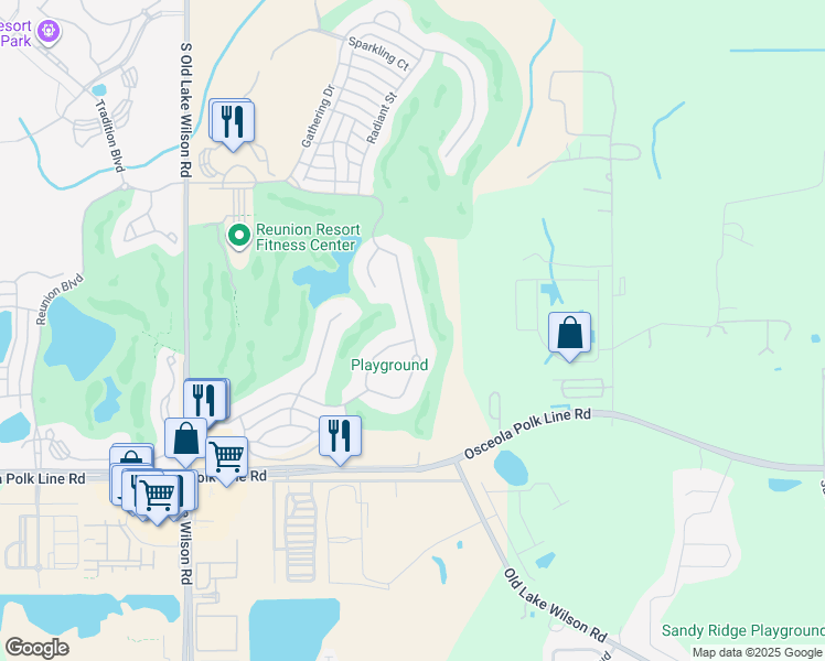 map of restaurants, bars, coffee shops, grocery stores, and more near 7583 Excitement Drive in Kissimmee