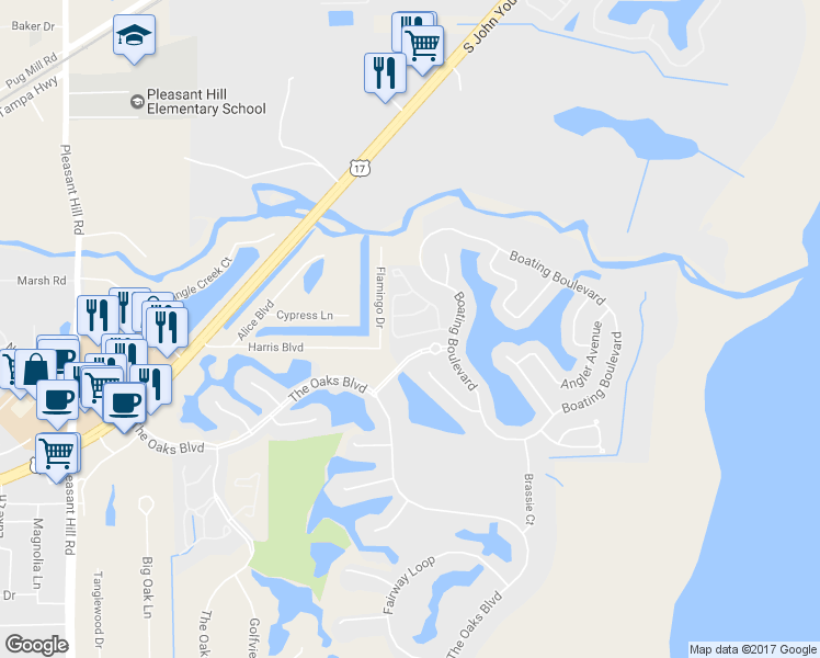 map of restaurants, bars, coffee shops, grocery stores, and more near 1915 Commander Way in Kissimmee