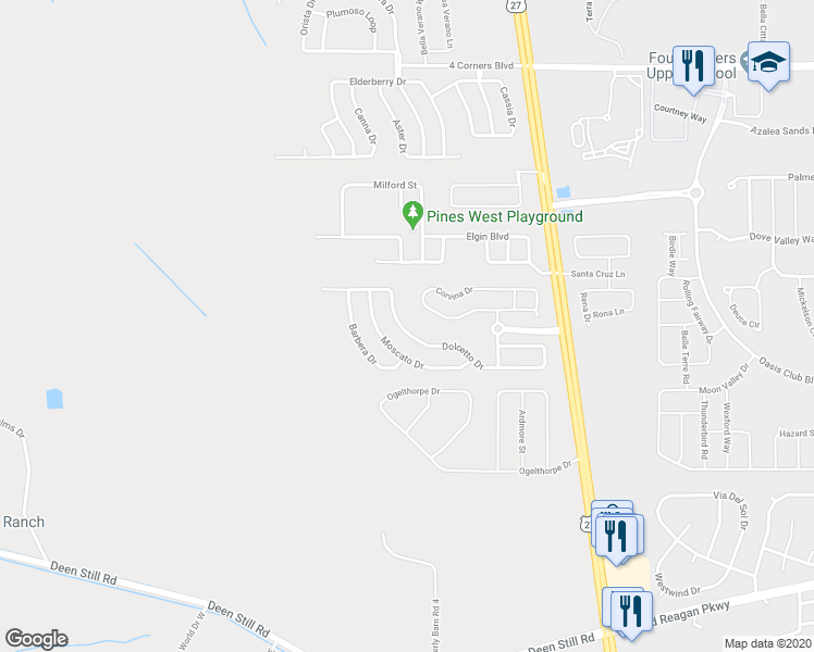 map of restaurants, bars, coffee shops, grocery stores, and more near 655 Dolcetto Drive in Davenport