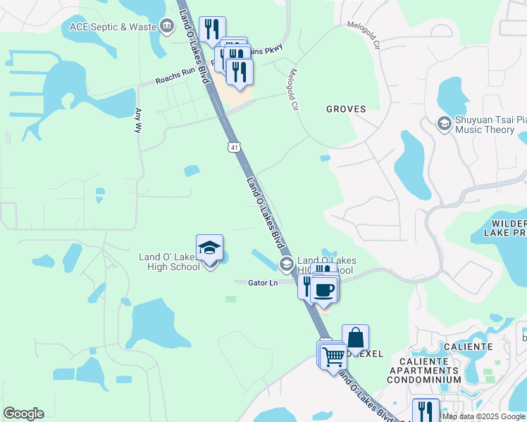 map of restaurants, bars, coffee shops, grocery stores, and more near 7227 Land O' Lakes Boulevard in Land O' Lakes
