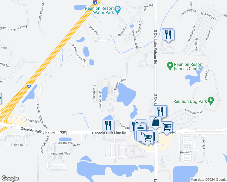 map of restaurants, bars, coffee shops, grocery stores, and more near 1521 Fairview Circle in Four Corners