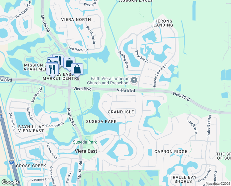 map of restaurants, bars, coffee shops, grocery stores, and more near 1350 Lago Mar Drive in Melbourne