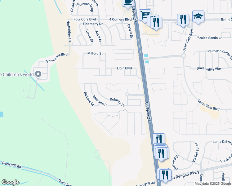 map of restaurants, bars, coffee shops, grocery stores, and more near 1045 Corvina Drive in Davenport