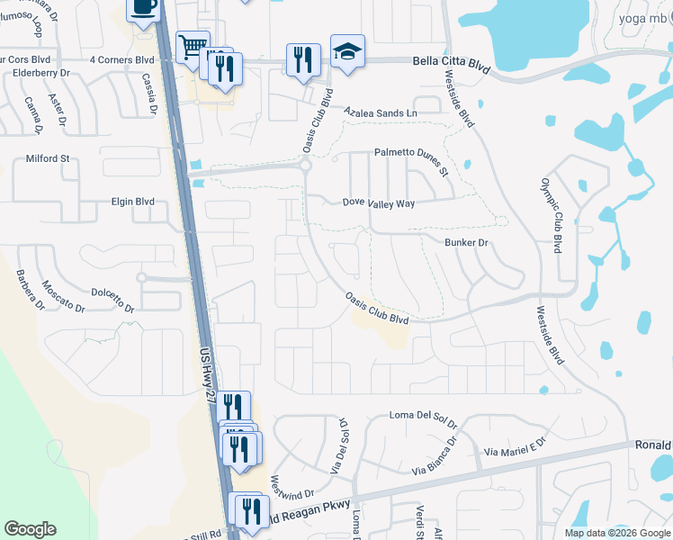 map of restaurants, bars, coffee shops, grocery stores, and more near 1427 Rolling Fairway Drive in Davenport