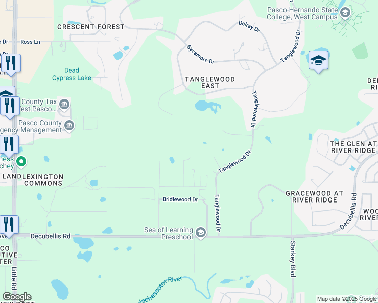 map of restaurants, bars, coffee shops, grocery stores, and more near 9345 Rookery Road in New Port Richey