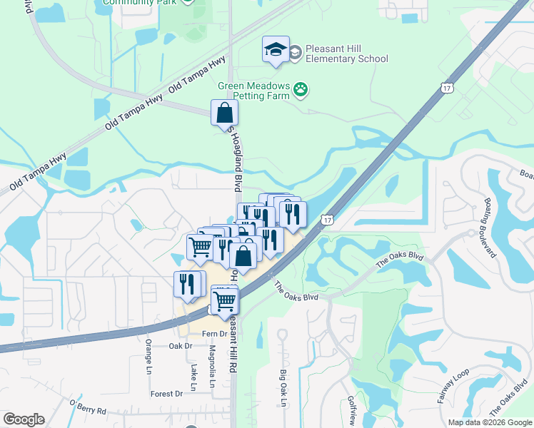 map of restaurants, bars, coffee shops, grocery stores, and more near 3102 Enclave Court in Kissimmee