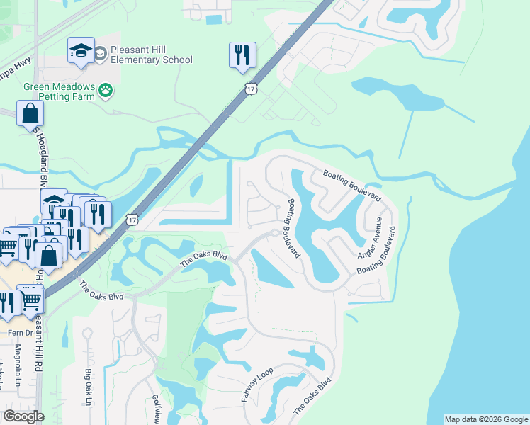 map of restaurants, bars, coffee shops, grocery stores, and more near 1915 Commander Way in Kissimmee