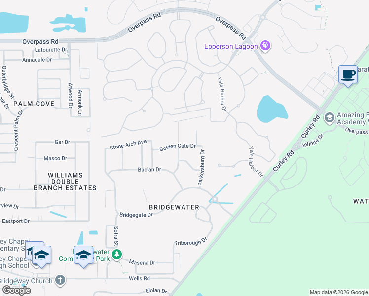 map of restaurants, bars, coffee shops, grocery stores, and more near 28878 Golden Gate Drive in Wesley Chapel