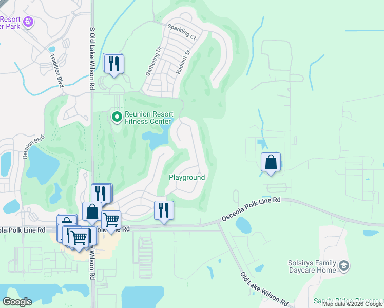 map of restaurants, bars, coffee shops, grocery stores, and more near 7583 Excitement Drive in Kissimmee
