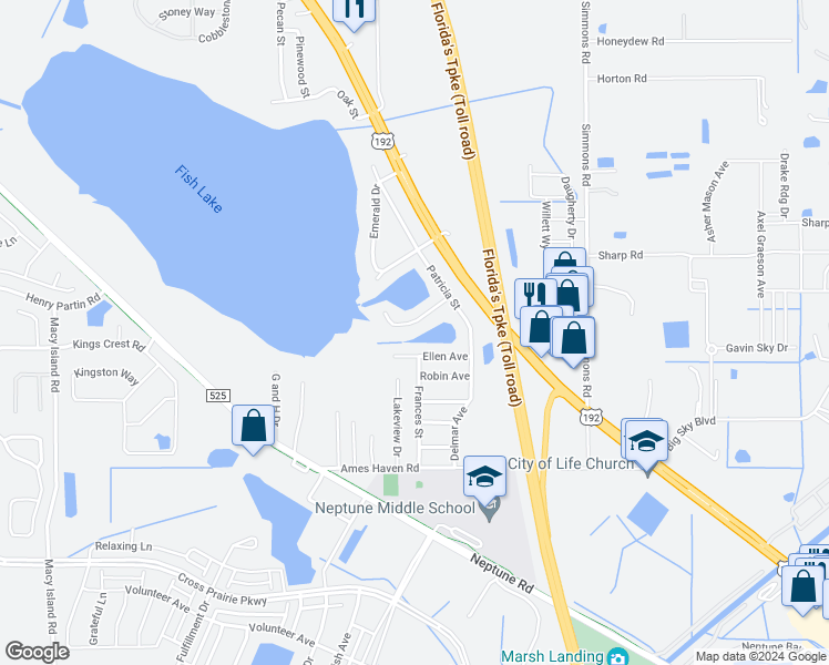 map of restaurants, bars, coffee shops, grocery stores, and more near 2668 Emerald Lake Court in Kissimmee