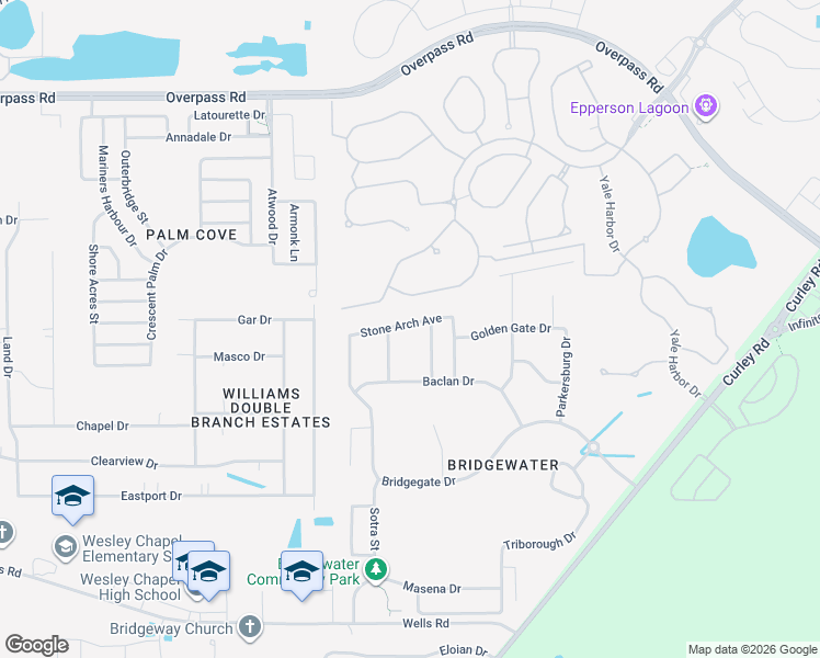 map of restaurants, bars, coffee shops, grocery stores, and more near 31107 Stone Arch Avenue in Wesley Chapel