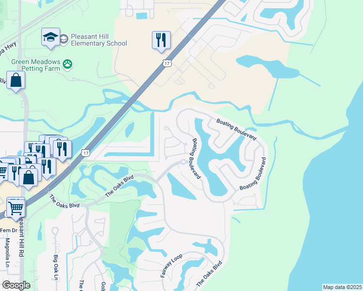 map of restaurants, bars, coffee shops, grocery stores, and more near 2820 Boating Boulevard in Kissimmee