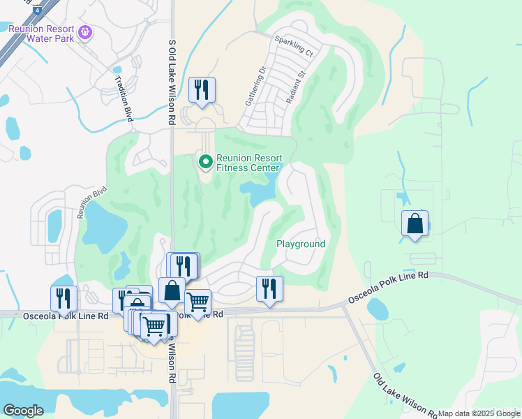 map of restaurants, bars, coffee shops, grocery stores, and more near 1554 Corolla Court in Kissimmee