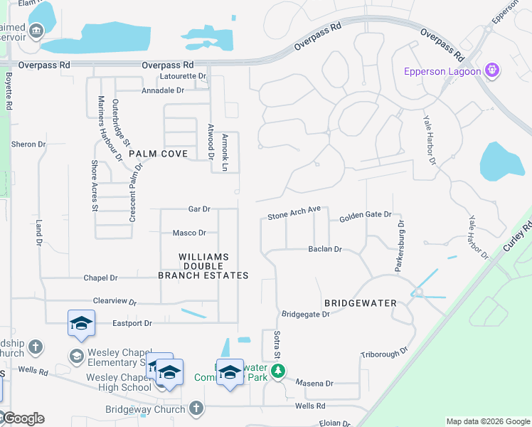 map of restaurants, bars, coffee shops, grocery stores, and more near 7322 Sweeter Tide Trail in Wesley Chapel