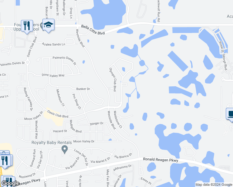 map of restaurants, bars, coffee shops, grocery stores, and more near 1492 Olympic Club Boulevard in Four Corners