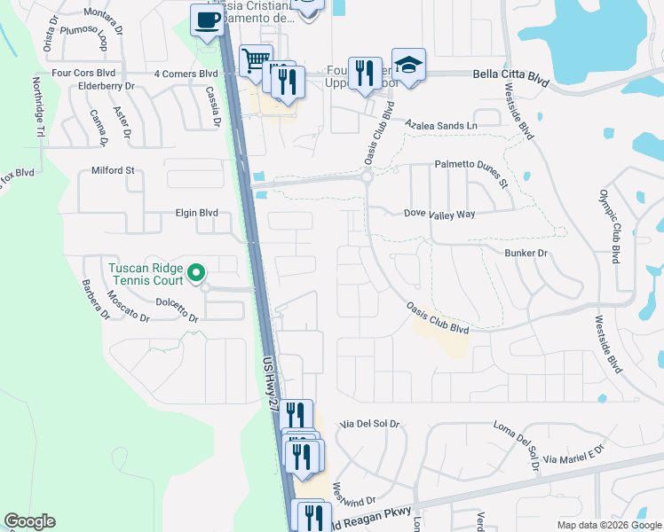 map of restaurants, bars, coffee shops, grocery stores, and more near 1501 Rolling Fairway Drive in Davenport