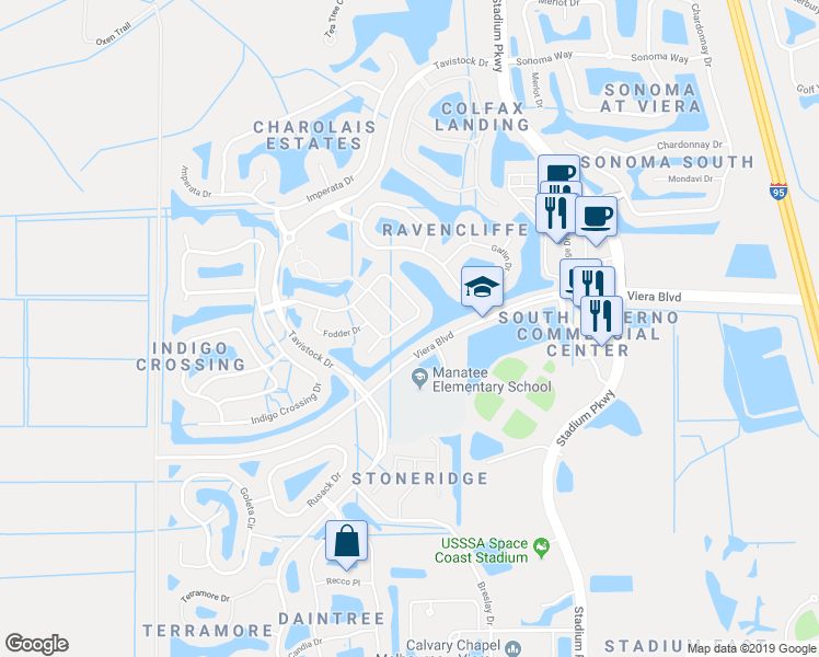 map of restaurants, bars, coffee shops, grocery stores, and more near 3212 Siderwheel Drive in Rockledge
