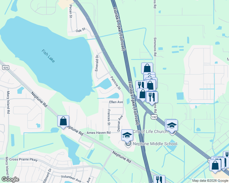 map of restaurants, bars, coffee shops, grocery stores, and more near 2710 Emerald Lake Court in Kissimmee