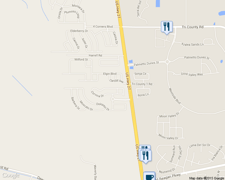 map of restaurants, bars, coffee shops, grocery stores, and more near 544 Corvina Drive in Davenport
