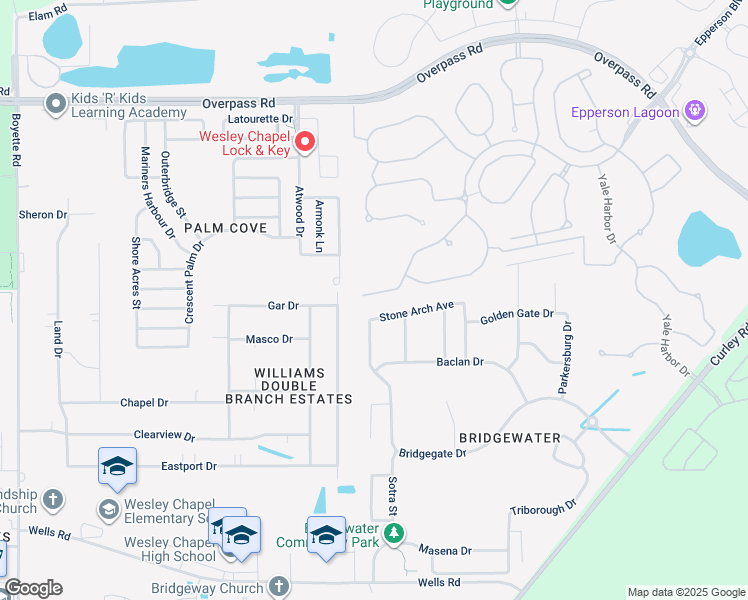 map of restaurants, bars, coffee shops, grocery stores, and more near 7322 Sweeter Tide Trail in Wesley Chapel