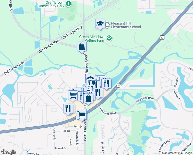 map of restaurants, bars, coffee shops, grocery stores, and more near 3144 Shingle Creek Court in Kissimmee