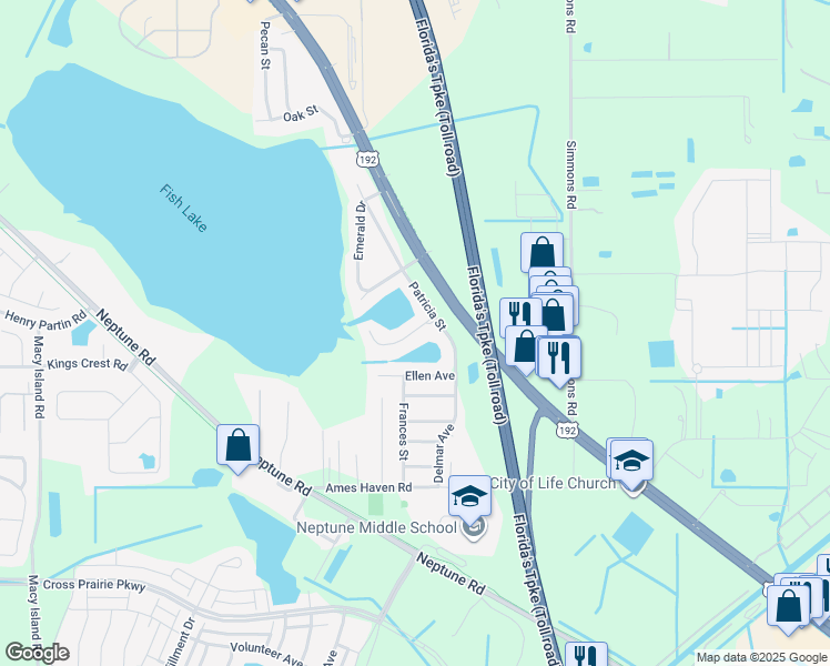 map of restaurants, bars, coffee shops, grocery stores, and more near 2712 Emerald Lake Court in Kissimmee