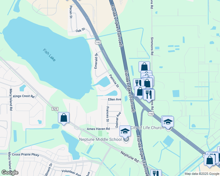 map of restaurants, bars, coffee shops, grocery stores, and more near 2712 Emerald Lake Court in Kissimmee