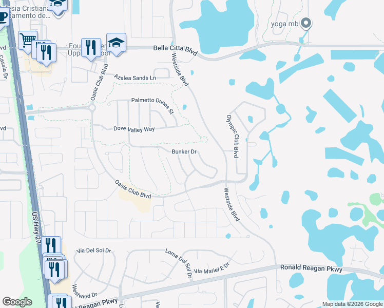 map of restaurants, bars, coffee shops, grocery stores, and more near 1438 Bunker Drive in Davenport