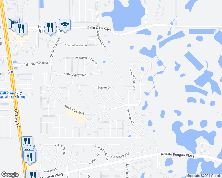 map of restaurants, bars, coffee shops, grocery stores, and more near 1438 Bunker Drive in Davenport