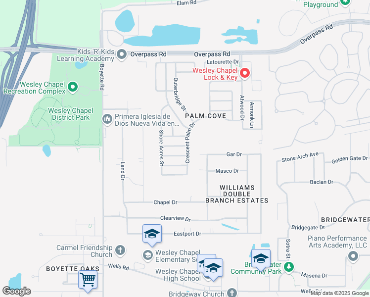map of restaurants, bars, coffee shops, grocery stores, and more near 30418 Princess Bay Drive in Wesley Chapel