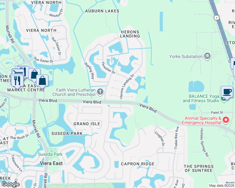 map of restaurants, bars, coffee shops, grocery stores, and more near 840 Sandhill Crane Court in Rockledge