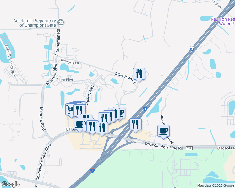 map of restaurants, bars, coffee shops, grocery stores, and more near 8124 Roseville Boulevard in Davenport