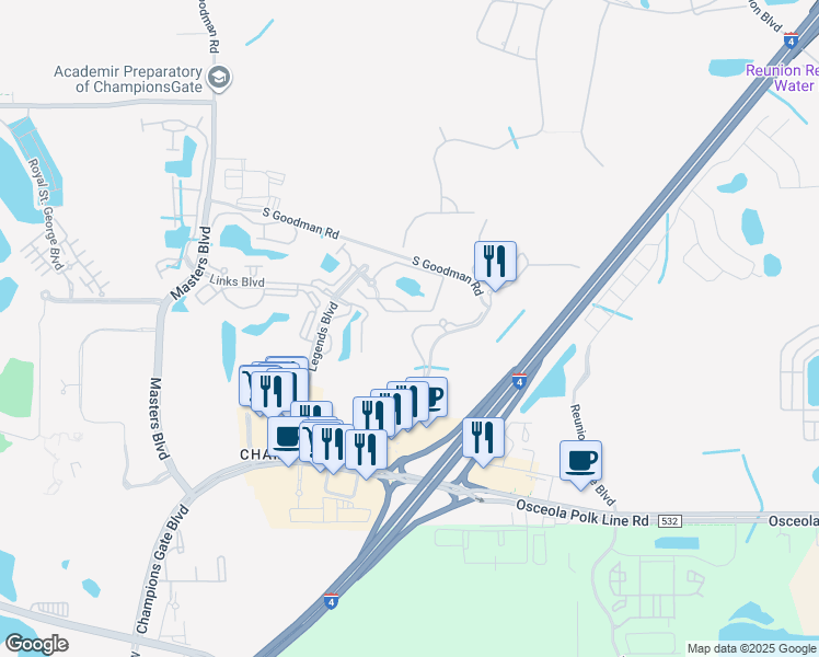 map of restaurants, bars, coffee shops, grocery stores, and more near 8124 Roseville Boulevard in Davenport