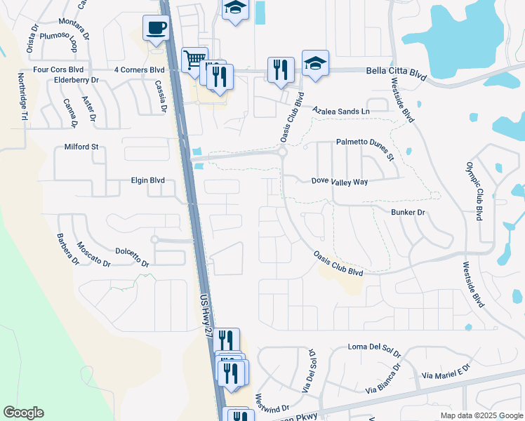 map of restaurants, bars, coffee shops, grocery stores, and more near 1501 Rolling Fairway Drive in Davenport