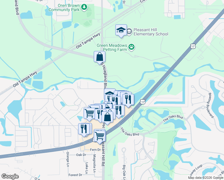 map of restaurants, bars, coffee shops, grocery stores, and more near 3170 Shingle Creek Court in Kissimmee